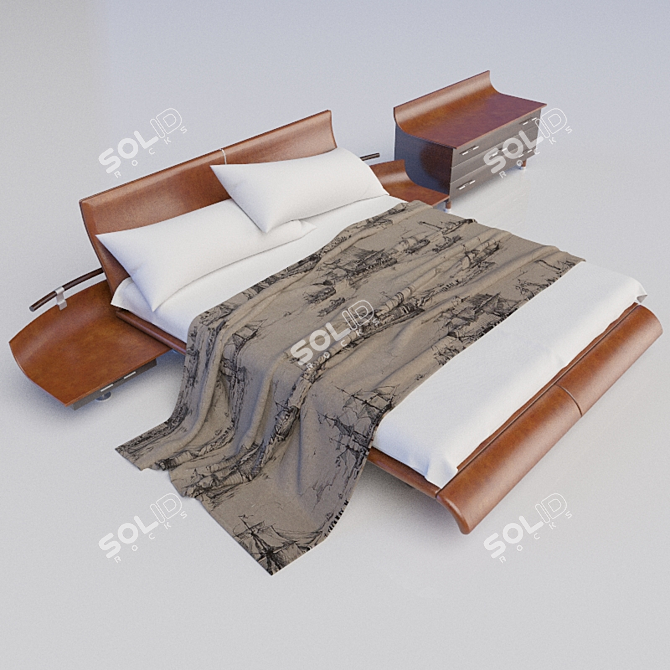 Title: Elegant Leather Bedroom Set 3D model image 1