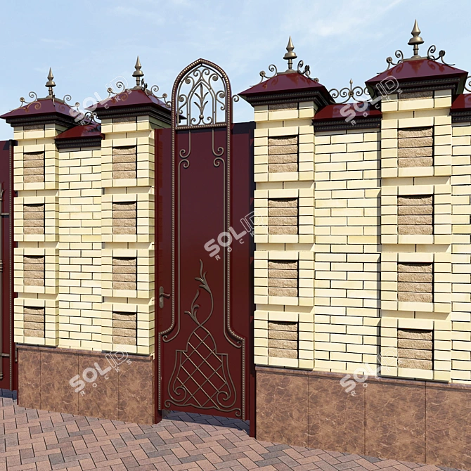 Elegant Wrought Iron Gates 3D model image 2