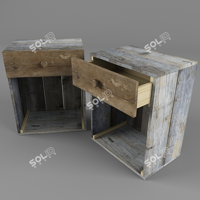 Rustic Wood Bedside Table 3D model image 1