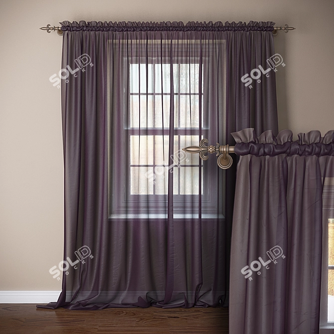 Elegant Tulle Curtain: 2700X2500 3D model image 1