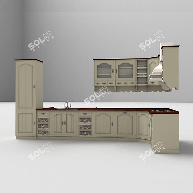 Modern Trouville Modular Kitchen 3D model image 3