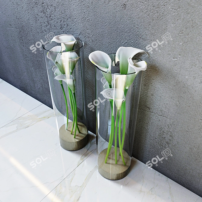 Elegant Calla Lilies in Vase 3D model image 2