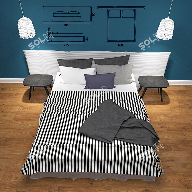 Dream Set: Bed, Tables & Lights 3D model image 1