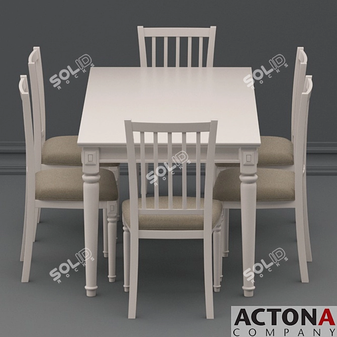 Actona Kalmar Dining Set: Table & Chairs 3D model image 1