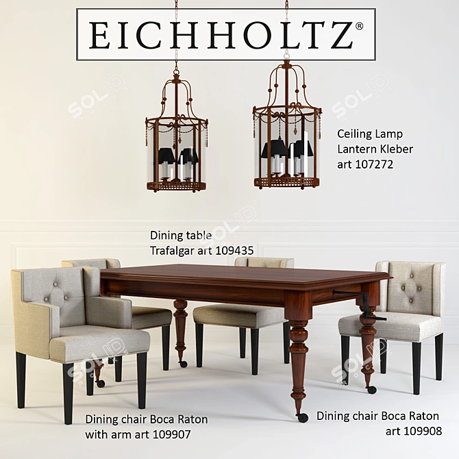 Eichholtz Dining Set: Chandelier, Table, Chairs 3D model image 1