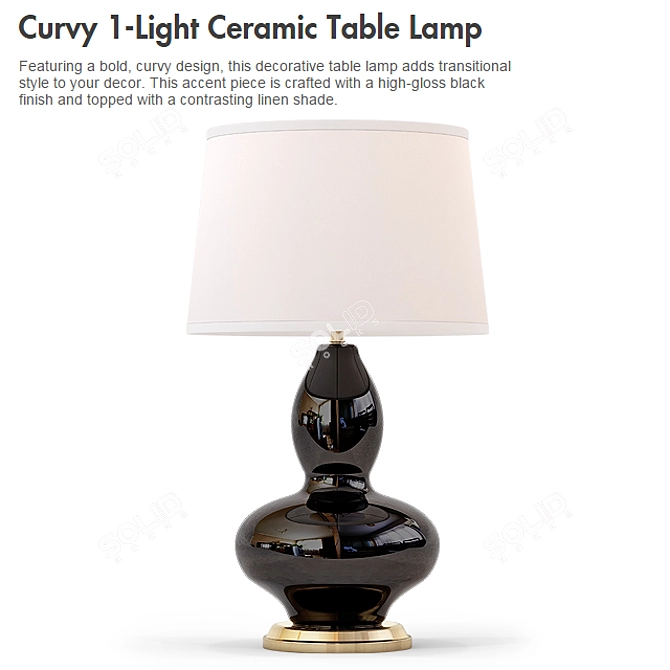 Elegant Curvy Ceramic Table Lamp 3D model image 1