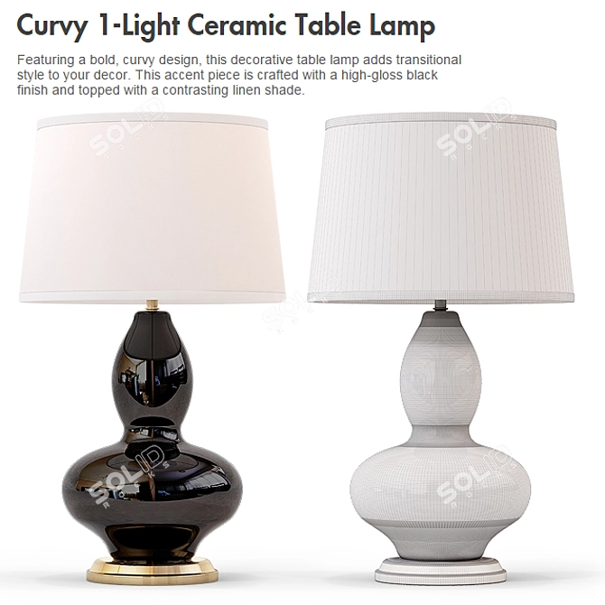 Elegant Curvy Ceramic Table Lamp 3D model image 2