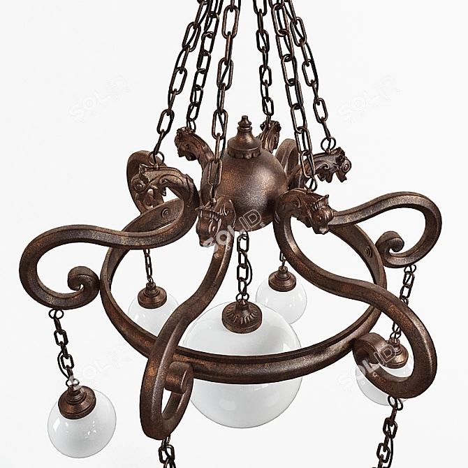 Bronze Textured Chandelier with White Glass Shades 3D model image 2