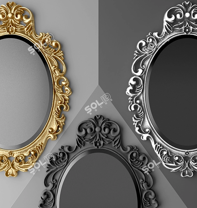 Luxury Golden Oval Wall Mirror 3D model image 2