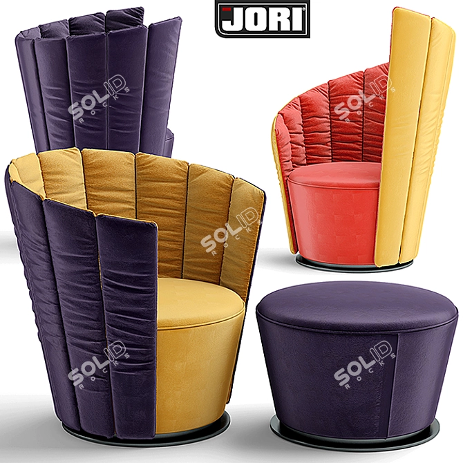 Elegant Jori Armchairs with Ottoman 3D model image 2
