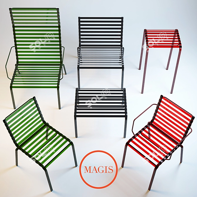 Magis Striped Collection: Versatile and Stylish Stacking Chairs 3D model image 1