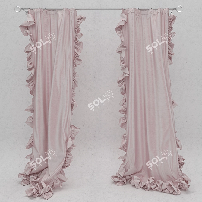 Chic Ruffled Curtain 3D model image 1