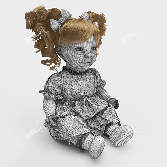 Unique Textured Doll with Hair and Fur 3D model image 3