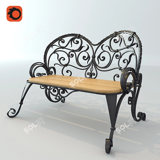 Elegant Outdoor Bench 3D model image 2