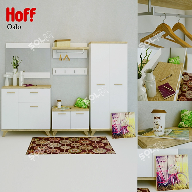 Oslo Hallway Set with Mirror, Shoe Cabinet & Bench 3D model image 1