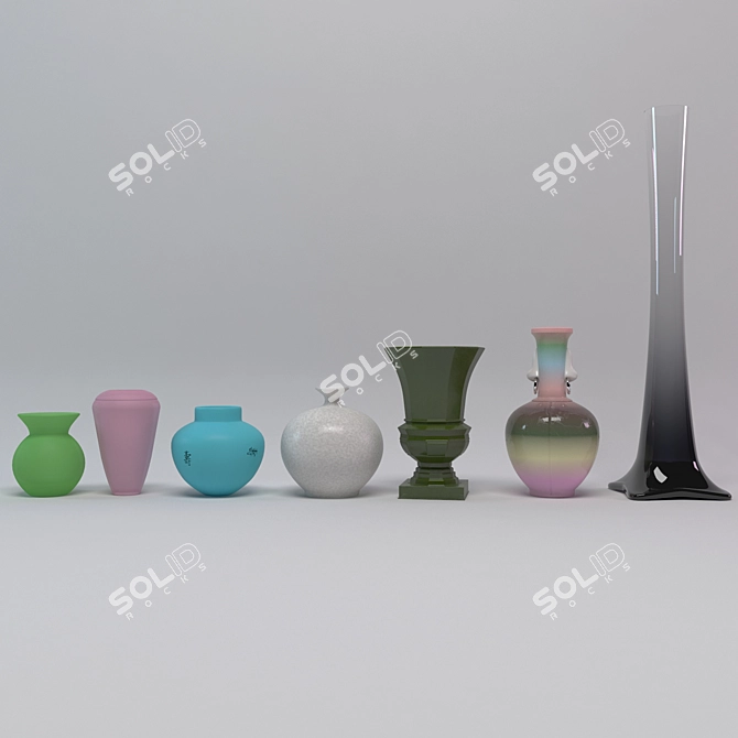 Stylish 7-Piece Vase Set 3D model image 1