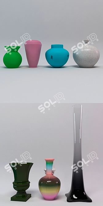 Stylish 7-Piece Vase Set 3D model image 2