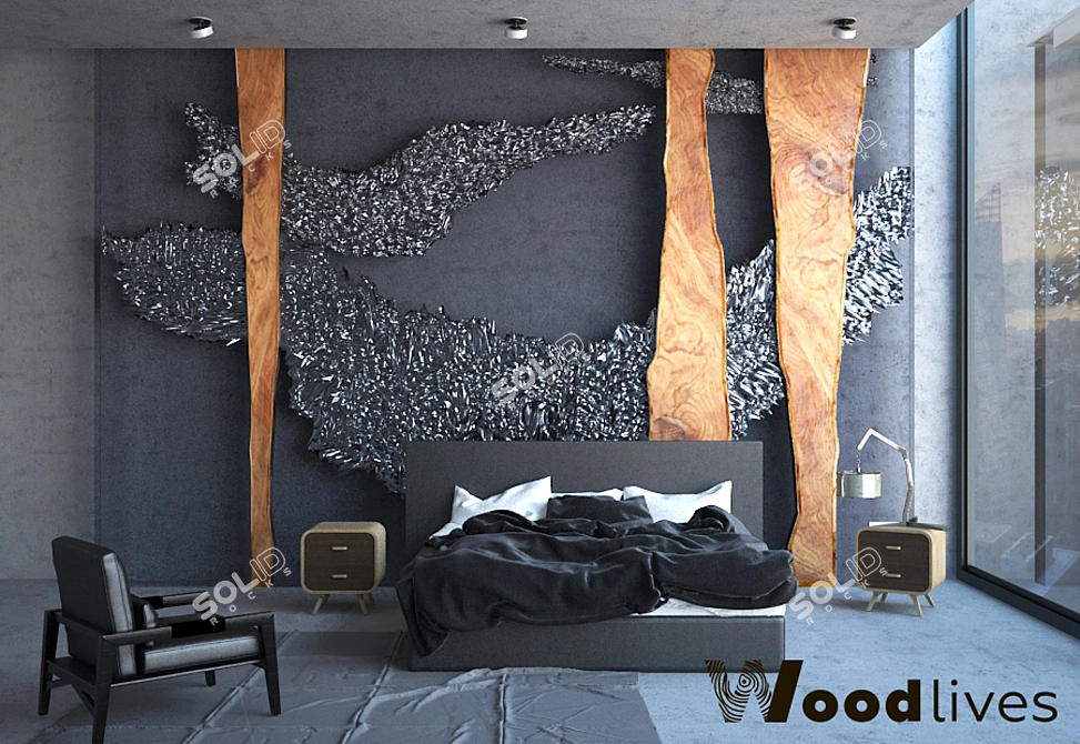 Woodlives Art Wall: Exquisite Wood, Plastic, and Foil Panel 3D model image 2