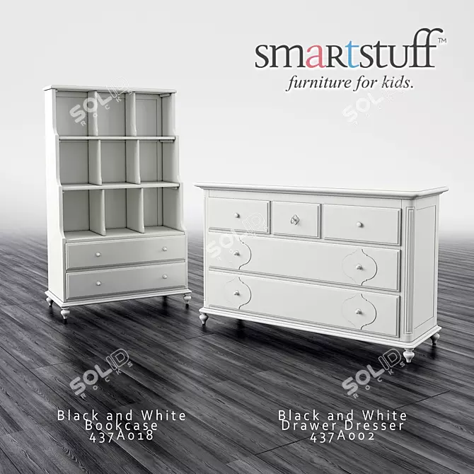 SmartStuff Bookcase and Drawer Combo 3D model image 1