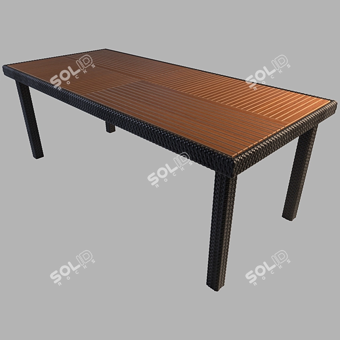 Teak Rattan Dining Table 3D model image 1