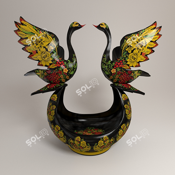 Russian Folk Art: Khokhloma Swans 3D model image 1