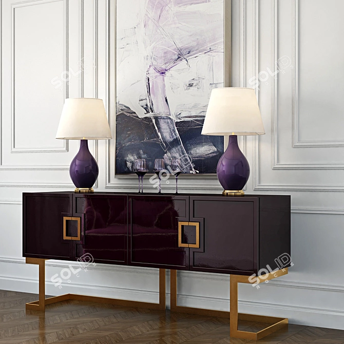 Elegant Rosewood Buffet Set 3D model image 1