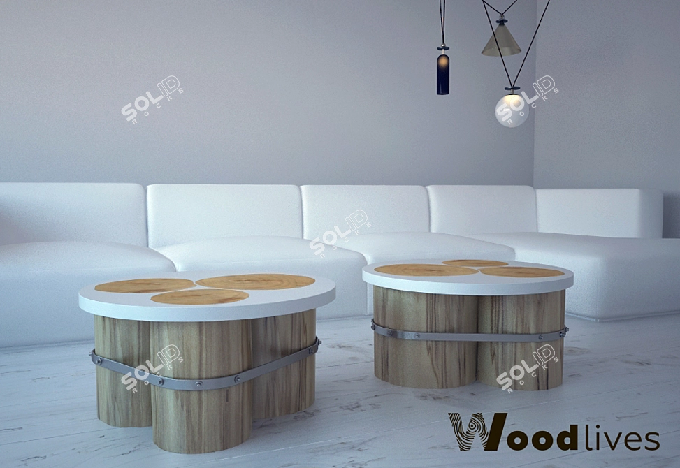 Title: Rustic Wood & Metal Triple Table 3D model image 3