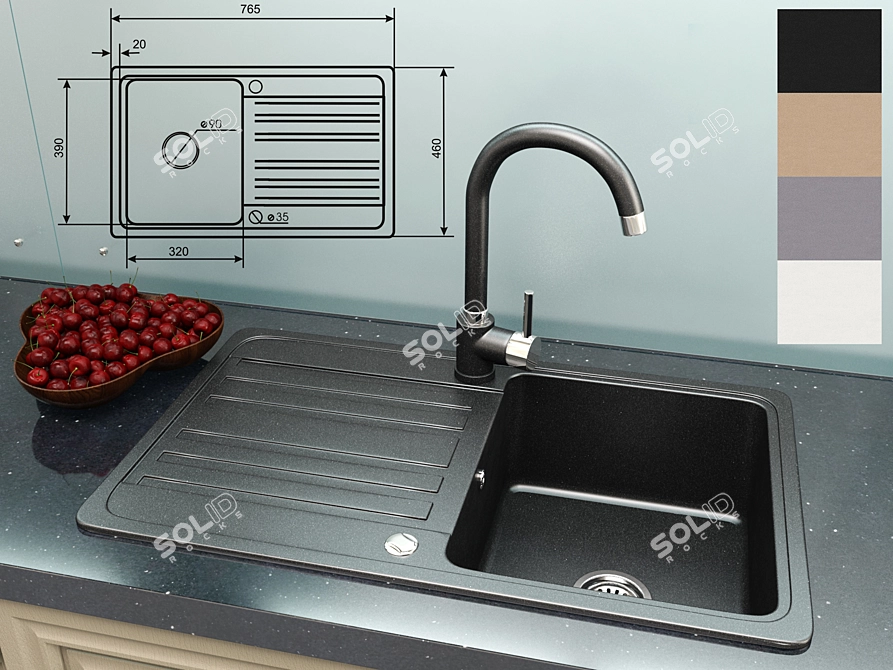 Sleek Stainless Steel Sink 3D model image 2