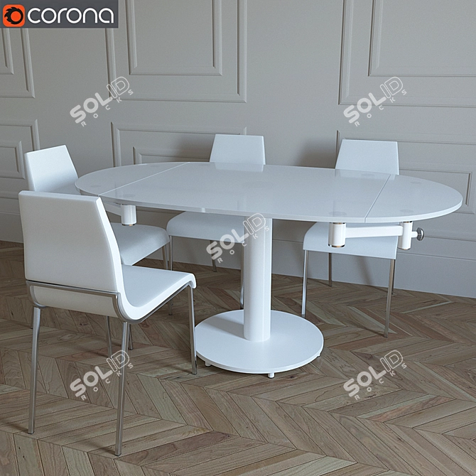 Multi-functional Extendable Dining Table EXTRA + SHEILA Chair 3D model image 1