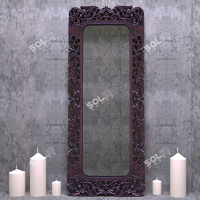 Elegant Teak Wood Framed Mirror 3D model image 1