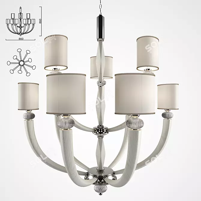 Elegant White Oak Chandelier 3D model image 1