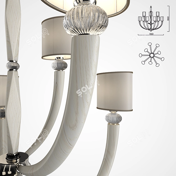 Elegant White Oak Chandelier 3D model image 2