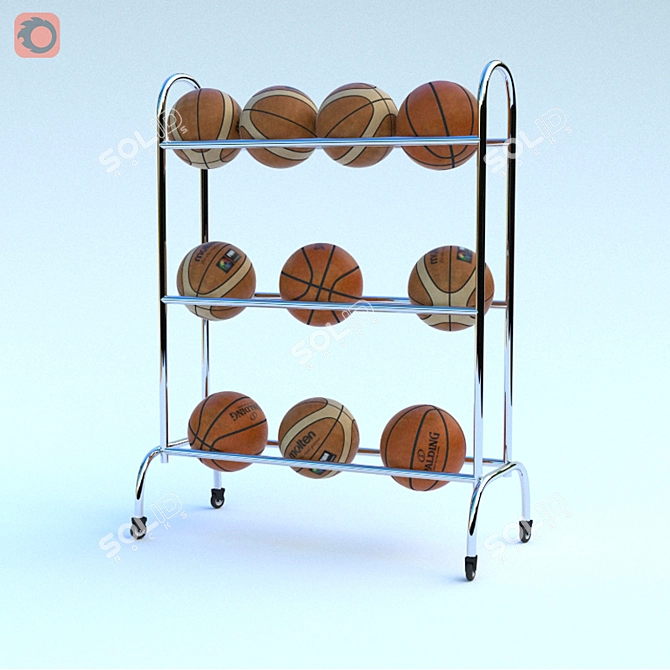 12-Ball Stand with 2 Popular Basketball Goals 3D model image 1