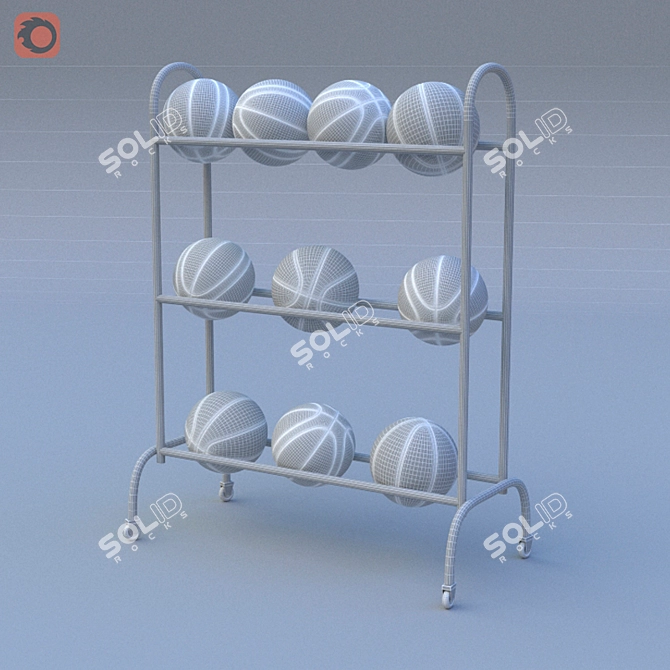 12-Ball Stand with 2 Popular Basketball Goals 3D model image 3