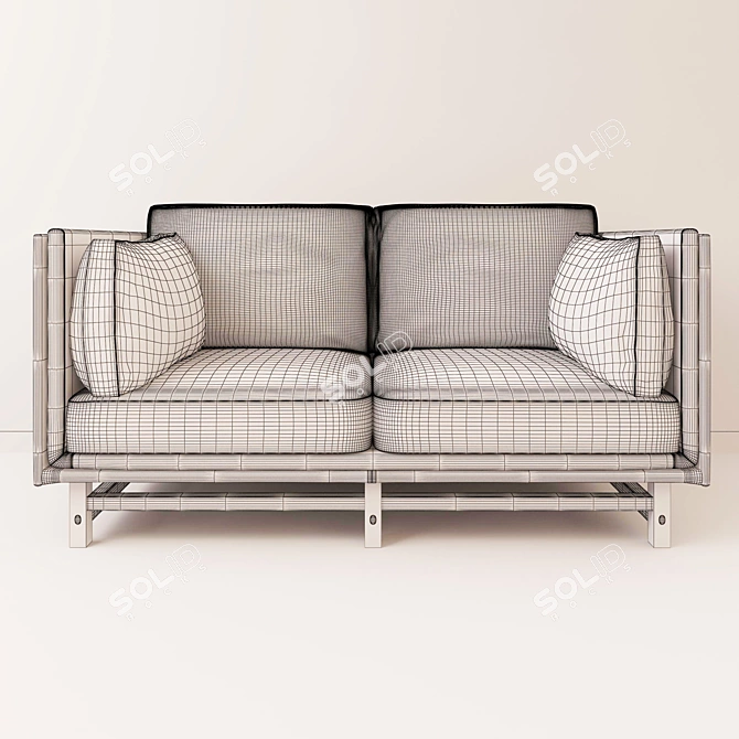 Elegant Double Sofa in Beige Leather 3D model image 3