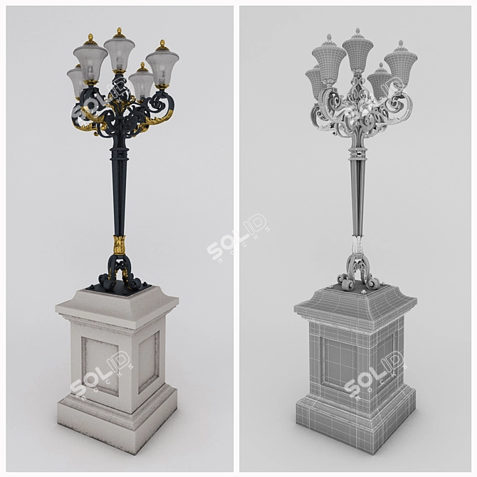 Vintage Wrought Iron Street Lamp 3D model image 1