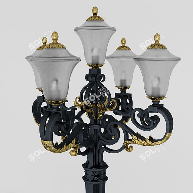 Vintage Wrought Iron Street Lamp 3D model image 2