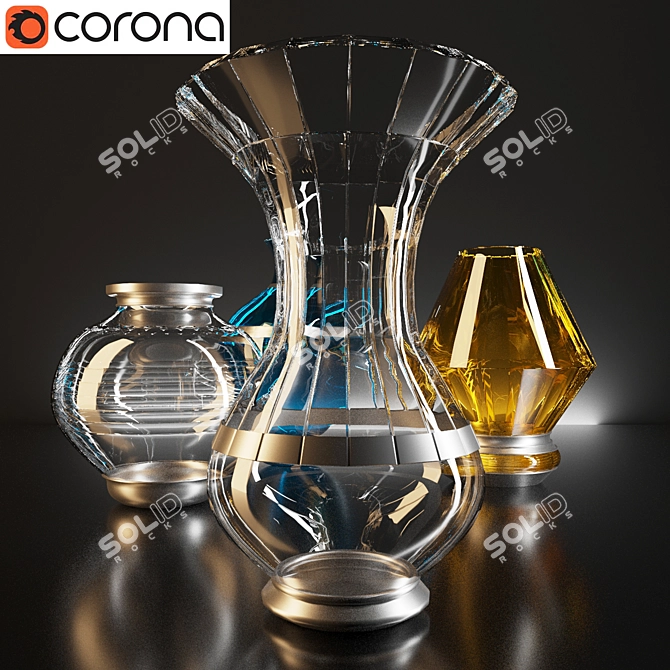 Silver Framed Glass Vases 3D model image 1