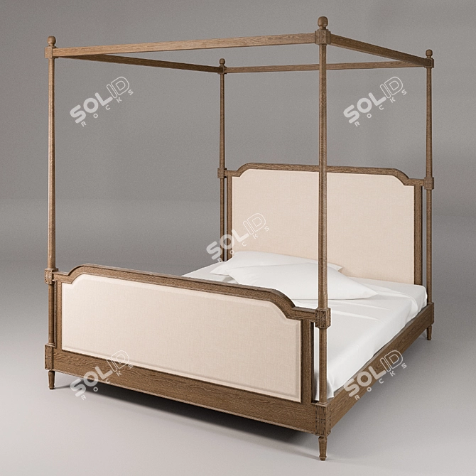 Elegant Oak Four Poster Bed 3D model image 1