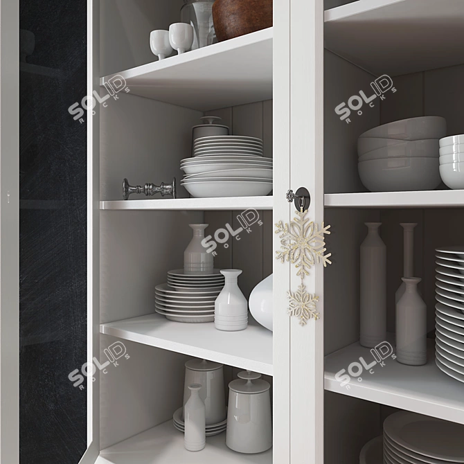 Elegant Wood Kitchen Buffet with Dinnerware Set 3D model image 2