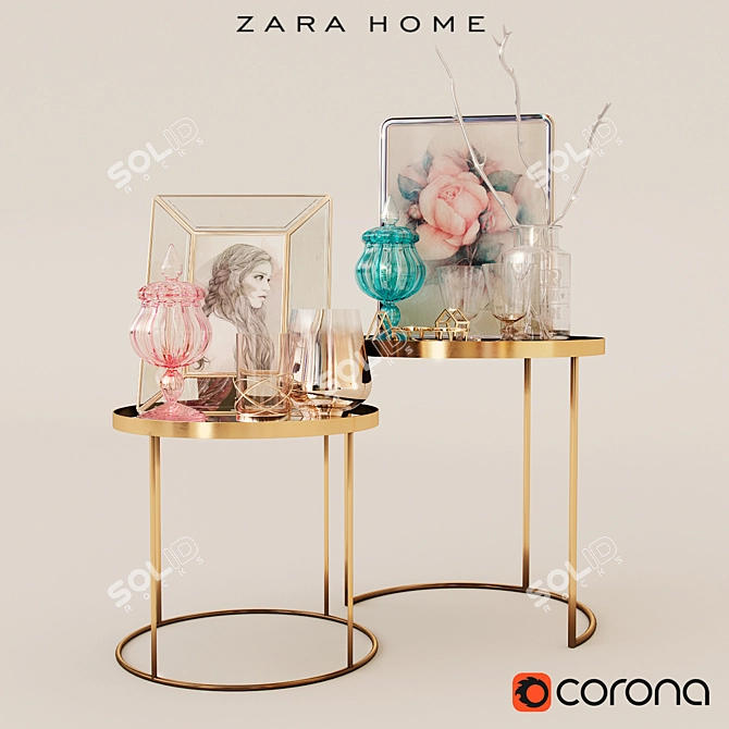 Zara Home Accessory Set: Tables, Glassware, Vases, and More 3D model image 1