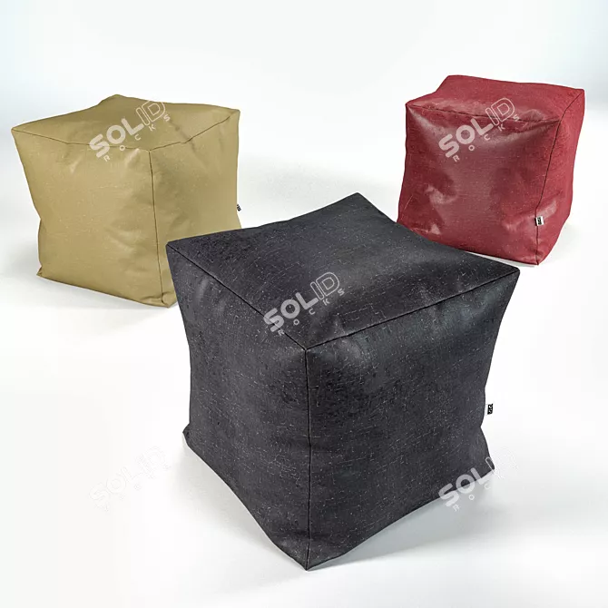 Vintage Leather Pouf 3D model image 1