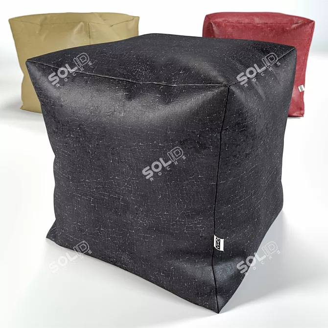 Vintage Leather Pouf 3D model image 2