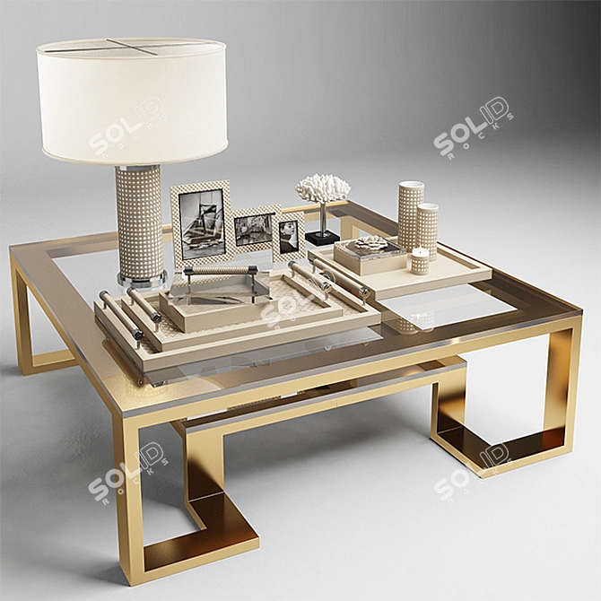 Riviere Set: Lamp, Frames, Coral, Trays, Boxes, Vases, Candle Holder, Eichholtz Coffee Table 3D model image 1