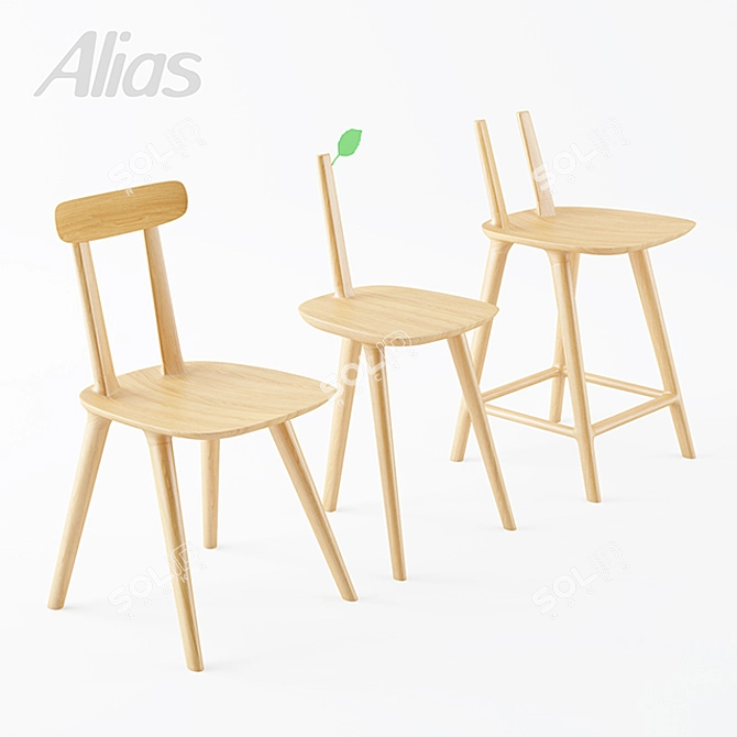 Elegant Tabu Wood Chair & Table 3D model image 1
