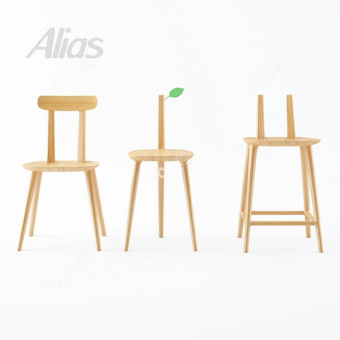 Elegant Tabu Wood Chair & Table 3D model image 2