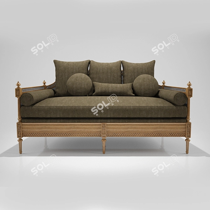 Elegant French Cane Sofa Bed 3D model image 1