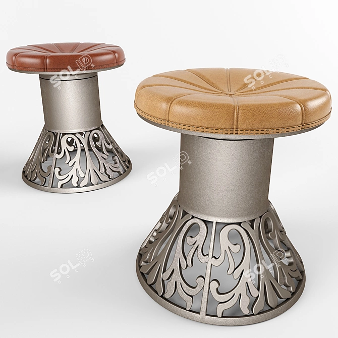 Metal Base Leather Stool 3D model image 1