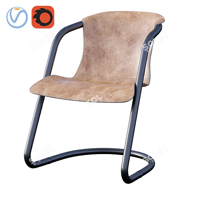 Vintage-Style Steel & Leather Armchair 3D model image 1