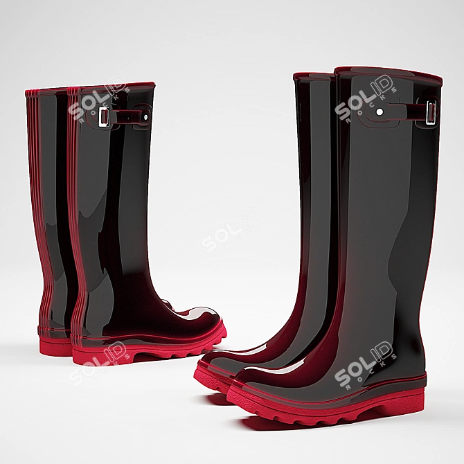 Stylish Rubber Boots: Black & Pink! 3D model image 1